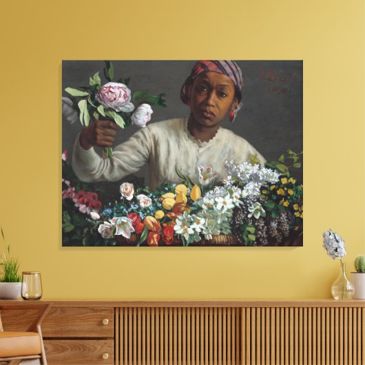  Frederic Bazille Young Woman met Peonie Canvas Afdruk (Insitu (Woonkamer))