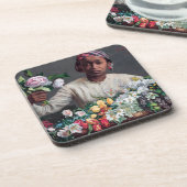 Frederic Bazille - Young Woman with Peonies Bier Onderzetter (Linkerzijde)