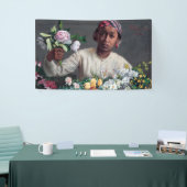 Frederic Bazille - Young Woman with Peonies Spandoek (Beurs)