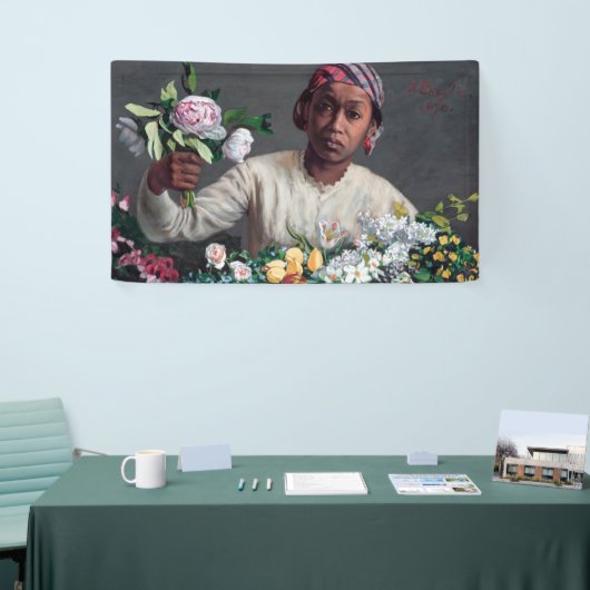 Frederic Bazille - Young Woman with Peonies Spandoek (Beurs)