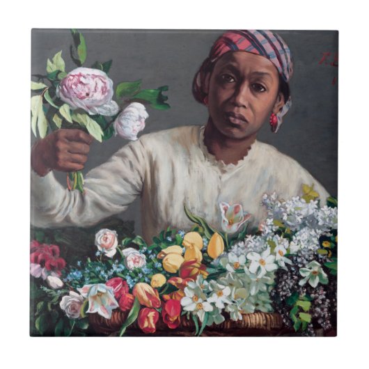 Frederic Bazille - Young Woman with Peonies Tegeltje (Voorkant)
