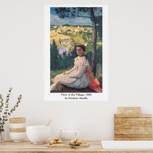 Frédéric Bazille's Uitzicht van het dorp Poster (Keuken)