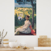 Frédéric Bazille's Uitzicht van het dorp Poster (Keuken)