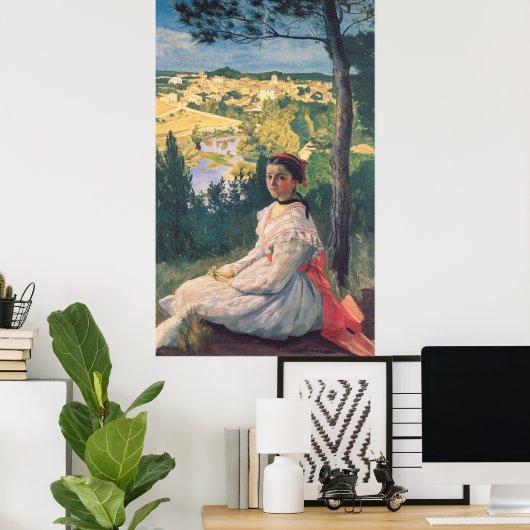 Frédéric Bazille's Uitzicht van het dorp Poster (Thuiskantoor)