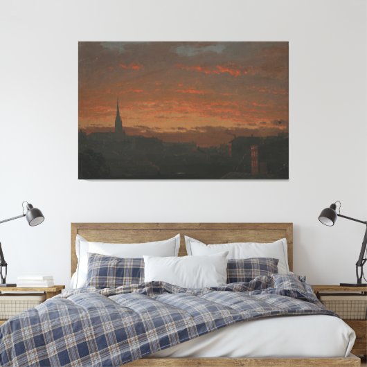 Frederic Edwin Church - Zonsondergang en Bergen Canvas Afdruk (Insitu (Slaapkamer))