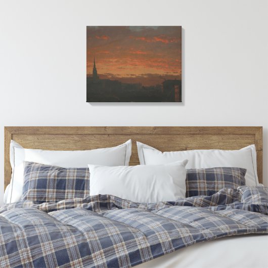Frederic Edwin Church - Zonsondergang en Bergen Canvas Afdruk (Insitu (Slaapkamer))