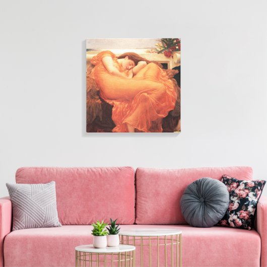 Frederic Lord Leighton Flaming June Square Art Canvas Afdruk (Insitu (Woonkamer))