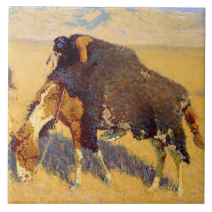 Frederic Remington Art Indians Simulerend Buffalo Tegeltje