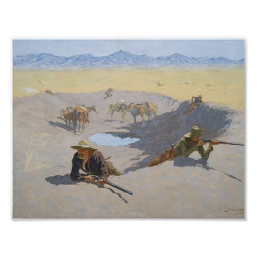 Frederic Remington - Bestrijding van het watergat Foto Afdruk (Voorkant)