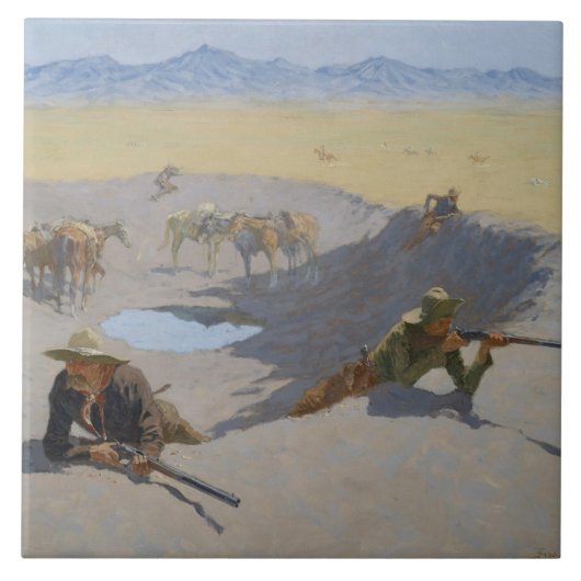 Frederic Remington - Bestrijding van het watergat Tegeltje (Voorkant)