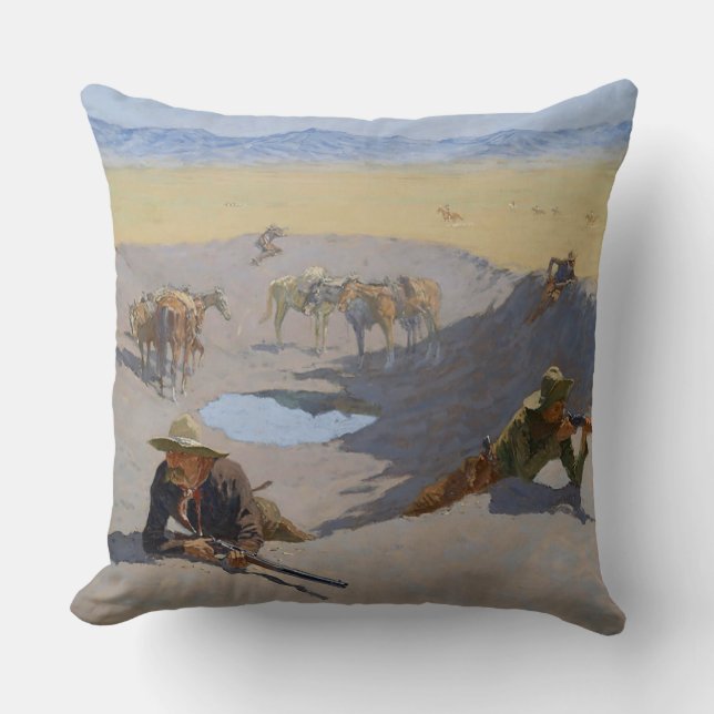 Frederic Remington Kunst “Gevecht om de Waterbron” Kussen (Voorkant)