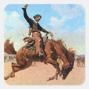 Frederic Remington Westerne Art "The Buck Jumper" Vierkante Sticker