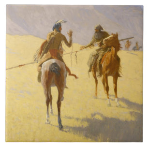Frederic Remington Westerne Art "The Parley" Tegeltje