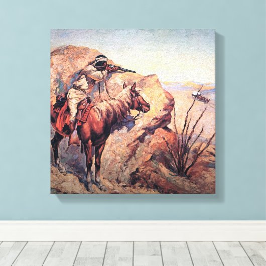 Frederic Remington Westerne kunst "Apache Ambush" Canvas Afdruk (Insitu (Houten vloer))
