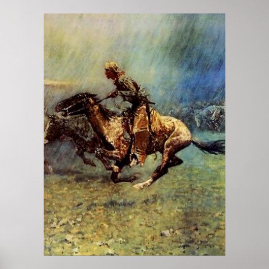 Frederic Remington Westerne kunst "The Stampede" Poster (Voorkant)