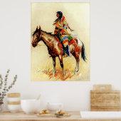Frederic Remington Westerse Indiase Kunst “Een Ras Poster (Keuken)