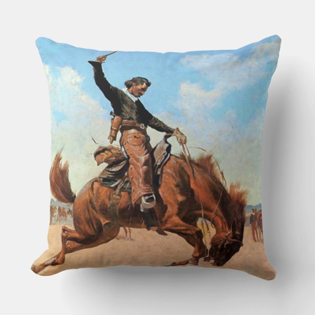 Frederic Remington Westerse Kunst “Bronco Buster” Kussen (Voorkant)