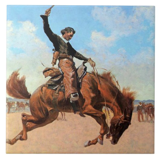 Frederic Remington Westerse Kunst “Bronco Buster” Tegeltje (Voorkant)