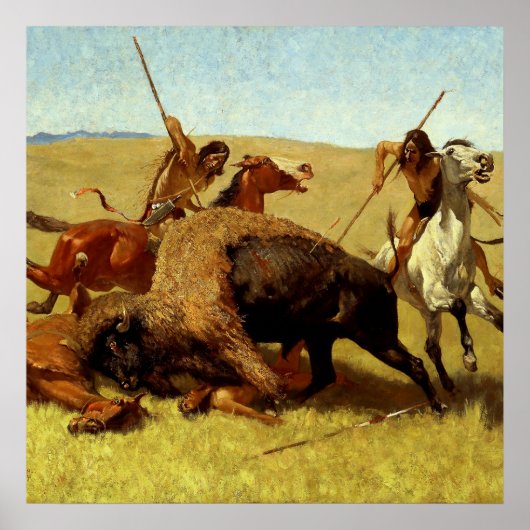 Frederic Remington Westerse Kunst “Buffeljacht” Poster (Voorkant)