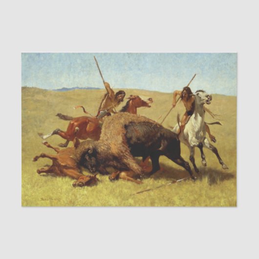 Frederic Remington Westerse Kunst “Buffeljacht” Tissuepapier (Voorkant)