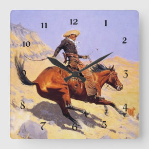 Frederic Remington Westerse Kunst “De Cowboy” Vierkante Klok