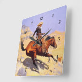 Frederic Remington Westerse Kunst “De Cowboy” Vierkante Klok (Hoek)