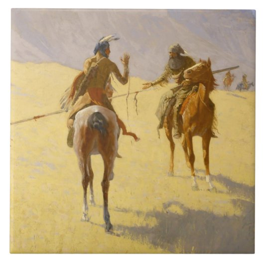 Frederic Remington Westerse Kunst “De Onderhandeli Tegeltje (Voorkant)