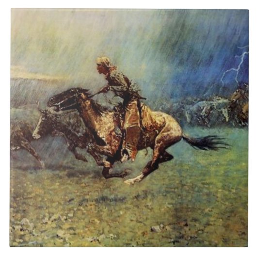 Frederic Remington Westerse Kunst “De Stampede” Tegeltje (Voorkant)