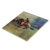 Frederic Remington Westerse Kunst “De Stampede” Tegeltje (Zijkant)
