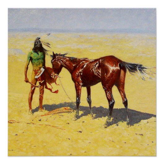 Frederic Remington Westerse Kunst “Op de hielen ge Perfect Poster (Voorkant)