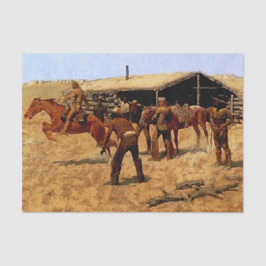 Frederic Remington Westerse Kunst “Pony Express” Tissuepapier (Voorkant)