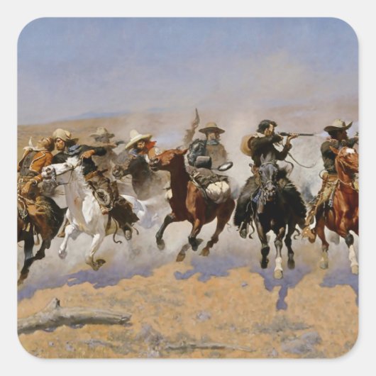 Frederic Remington Westerse Kunst “Vlug naar het H Vierkante Sticker (Voorkant)