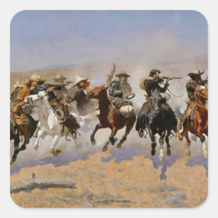 Frederic Remington Westerse Kunst “Vlug naar het H Vierkante Sticker