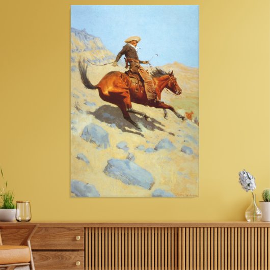 Frederic Remington's The Cowboy (1902) Canvas Afdruk (Insitu (Woonkamer))