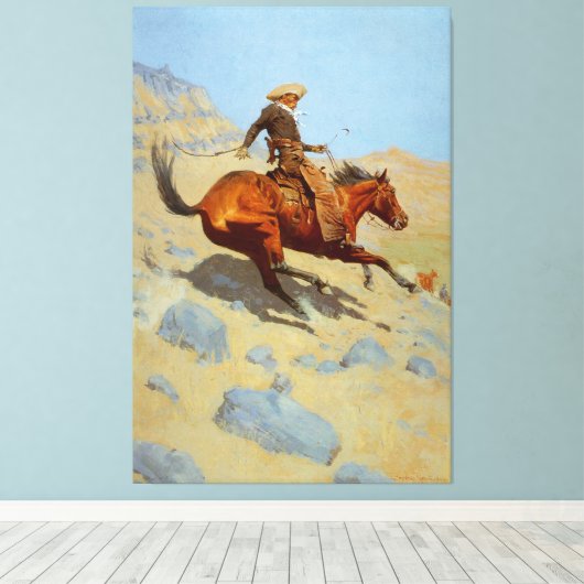 Frederic Remington's The Cowboy (1902) Canvas Afdruk (Insitu (Houten vloer))