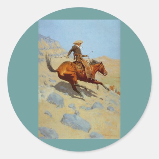 Frederic Remington's The Cowboy (1902) Ronde Sticker (Voorkant)