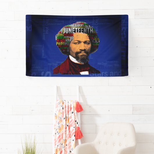 Frederick Douglass c1860s, Juneteenth Word Cloud Spandoek (Insitu)