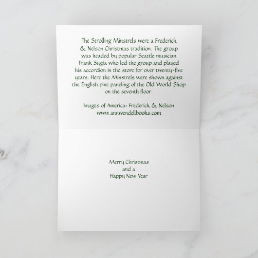 Frederick & Nelson die Minstrelen wandelen Feestdagen Kaart (Binnen)