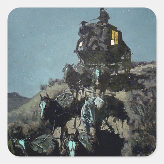 Frederick Remington "The Old Stagecoach" Vierkante Sticker (Voorkant)