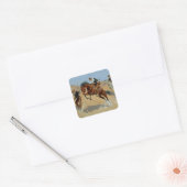 Frederick Remington Westerne kunst "Draai hem los" Vierkante Sticker (Envelop)