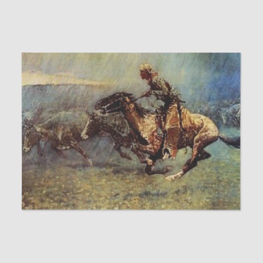 Frederick Remington Westerne kunst "The Stampede" Tissuepapier (Voorkant)