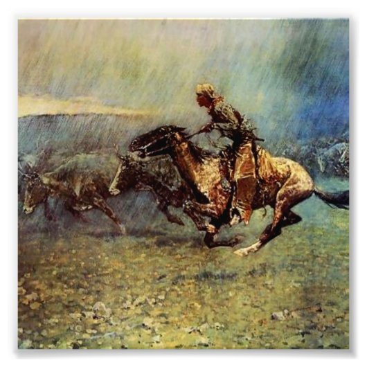 Frederick Remington Westerse Kunst “De Stampede” Foto Afdruk (Voorkant)