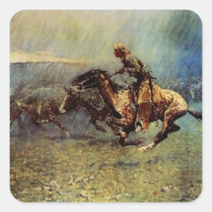 Frederick Remington Westerse Kunst “De Stampede” Vierkante Sticker