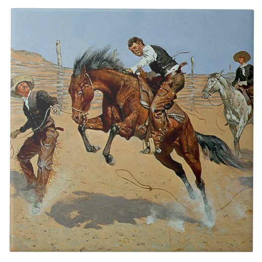 Frederick Remington Westerse Kunst “Laat hem los” Tegeltje (Voorkant)