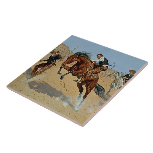 Frederick Remington Westerse Kunst “Laat hem los” Tegeltje (Zijkant)