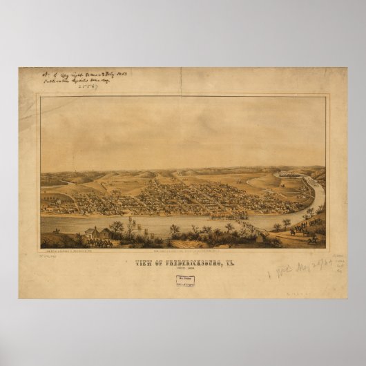 Fredericksburg Virginia 1863 Antiek Panorama Poster (Voorkant)