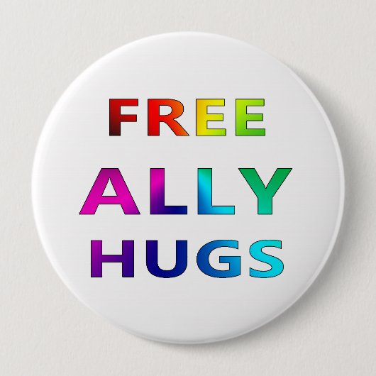 Free Ally Hugs LGBT LGBTQ Pride Rainbbow Button (Voorkant)
