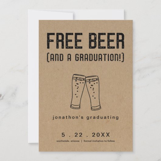 Free Beer Funny Afstuderen Save the Date Kaart (Voorkant)