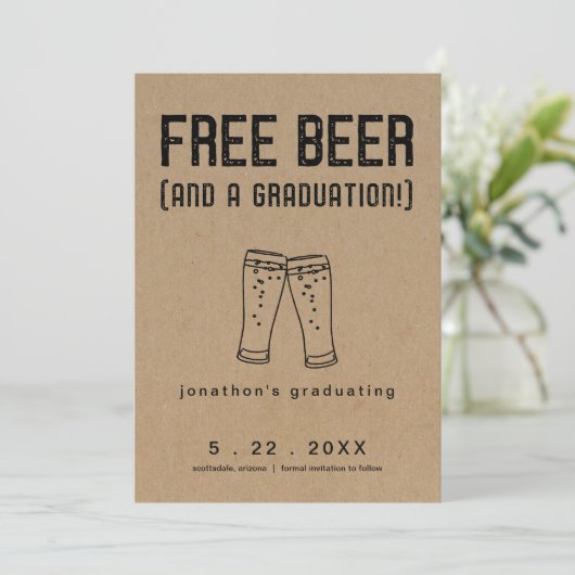 Free Beer Funny Afstuderen Save the Date Kaart (Staand voorkant)