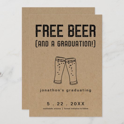Free Beer Funny Afstuderen Save the Date Kaart (Voorkant / Achterkant)